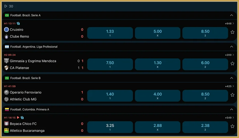 Sportwetten Livequoten im Wettangebot Live-Fußballwetten mit Quoten 1, X, 2 für Brasilien, Argentinien und Kolumbien