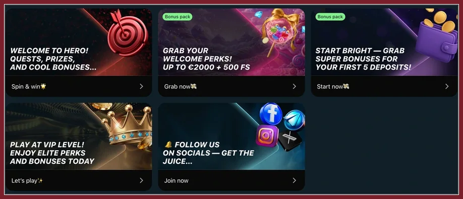 Banner Welcome Bonus und No-Deposit-Hinweis über Anbieterleiste und Slot-Reihen